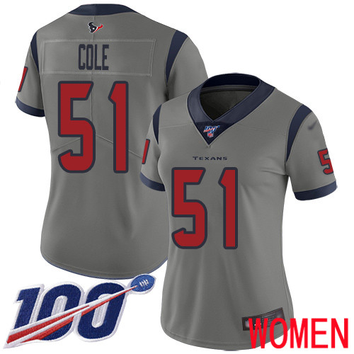 Houston Texans Limited Gray Women Dylan Cole Jersey NFL Football #51 100th Season Inverted Legend